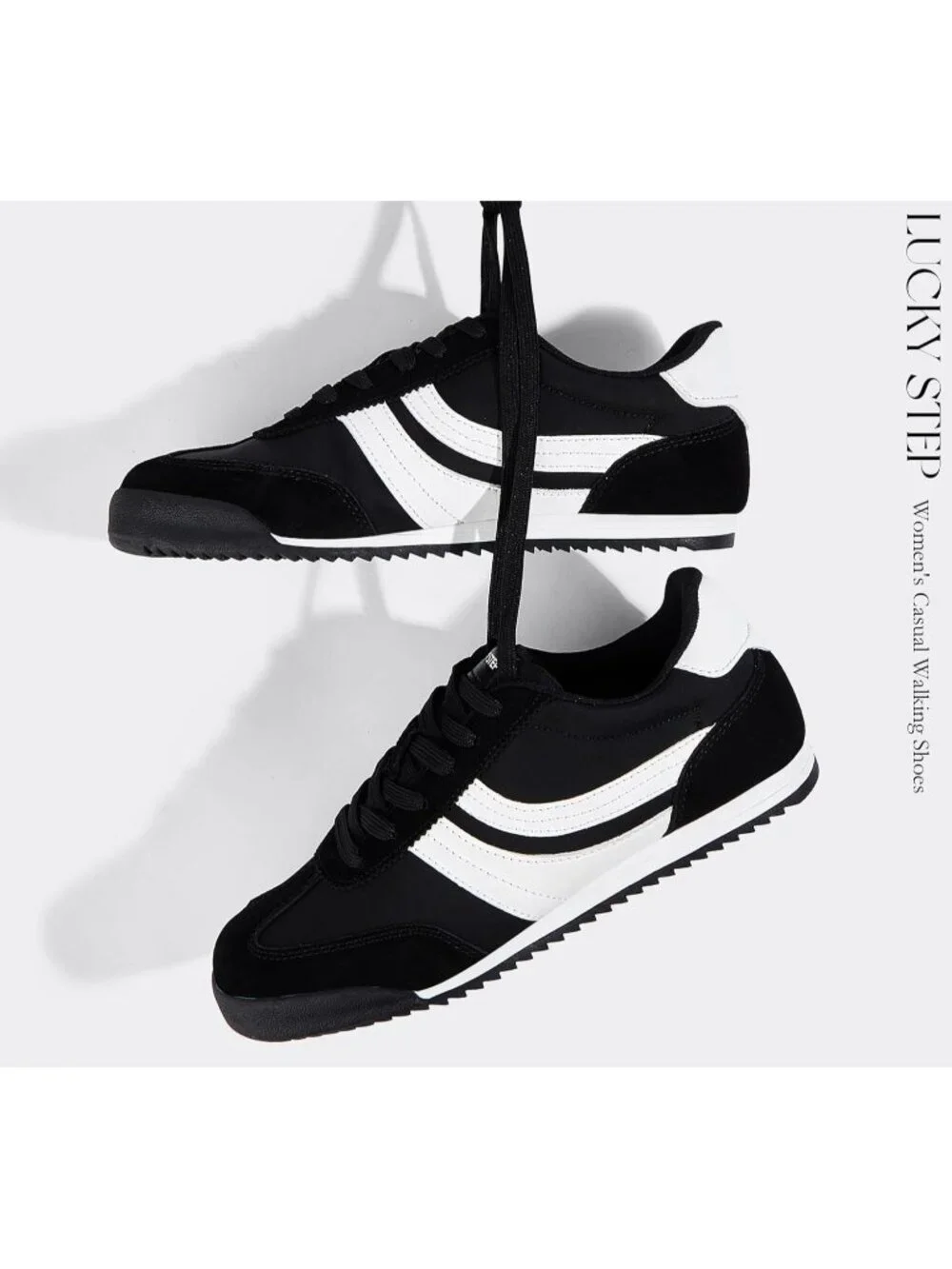 Women's Black Lightweight Thin Sole Lace up Anti Slip Classic Retro Sneakers